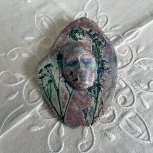 Porcelain Cameo Face Brooch Artisan Handmade Wendy Gacparski Pottery Artist